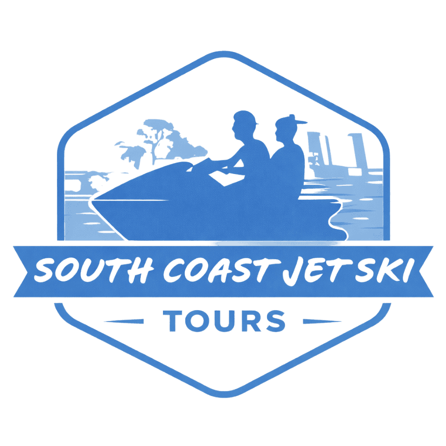 Jet ski with two riders on the water, showcasing fun water sports.